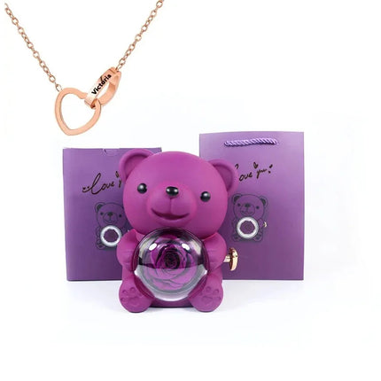 Eternal Rose Teddy Bear with Necklace